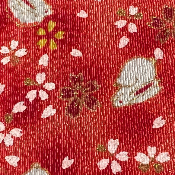 Small Memo Pad Book w/ Pencil Traditional Japanese Fabric Bunny & Sakura Flowers - Picture 10 of 10